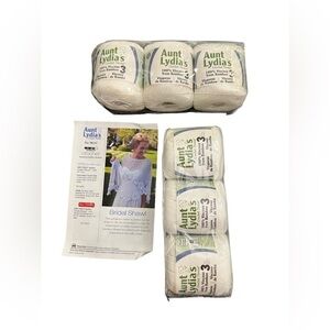 Lot of 6 Aunt Lydia's Crochet‎ Thread Size 3 White + 2013 Bridal Shawl Pattern